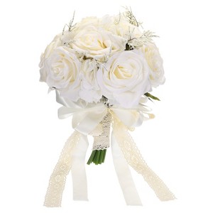 Unique Bargains Wedding Flowers Greenery Handmade Artificial Bridal Bouquets 1 Pc - 1 of 4