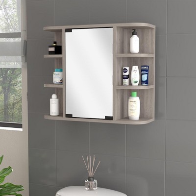 Vynxaria Medicine Cabinet With Six Shelves, Mirror Cabinet£¬Gray