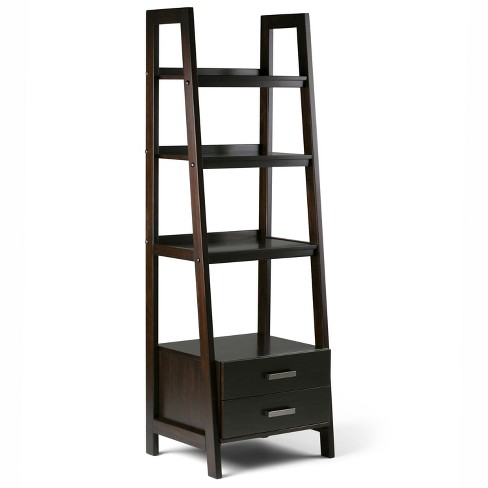 72 X24 Hawkins Solid Wood Ladder Shelf With Storage Dark Chestnut