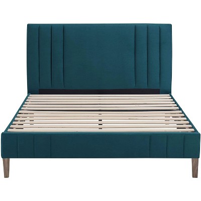 Classic Brands Chicago Modern Contemporary Tufted Upholstered 3-In-1 Platform Bed with Headboard, Wood Frame, and Wood Slat Support, Full, Teal