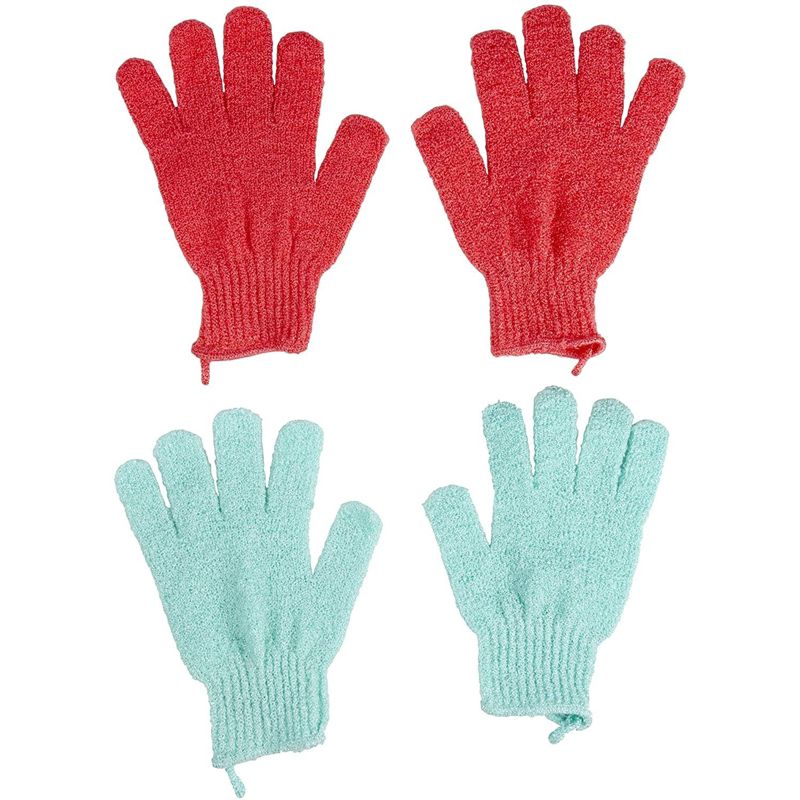 Glamlily 6 Pairs Body Exfoliating Shower Gloves, Bath Scrub Wash Mitt for Women, Men, Spa, Massage (Red, Cream, Blue, Pink, Green, Turquoise), 5 of 9