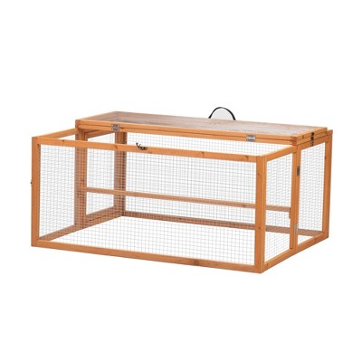 Sevobal Pet Crates and Houses Folding Rabbit Cage, Outdoor Chicken Coop with Run and Tray, Wooden Poultry Hutch Playpen, Orange, 45.28"*37.25"*21"