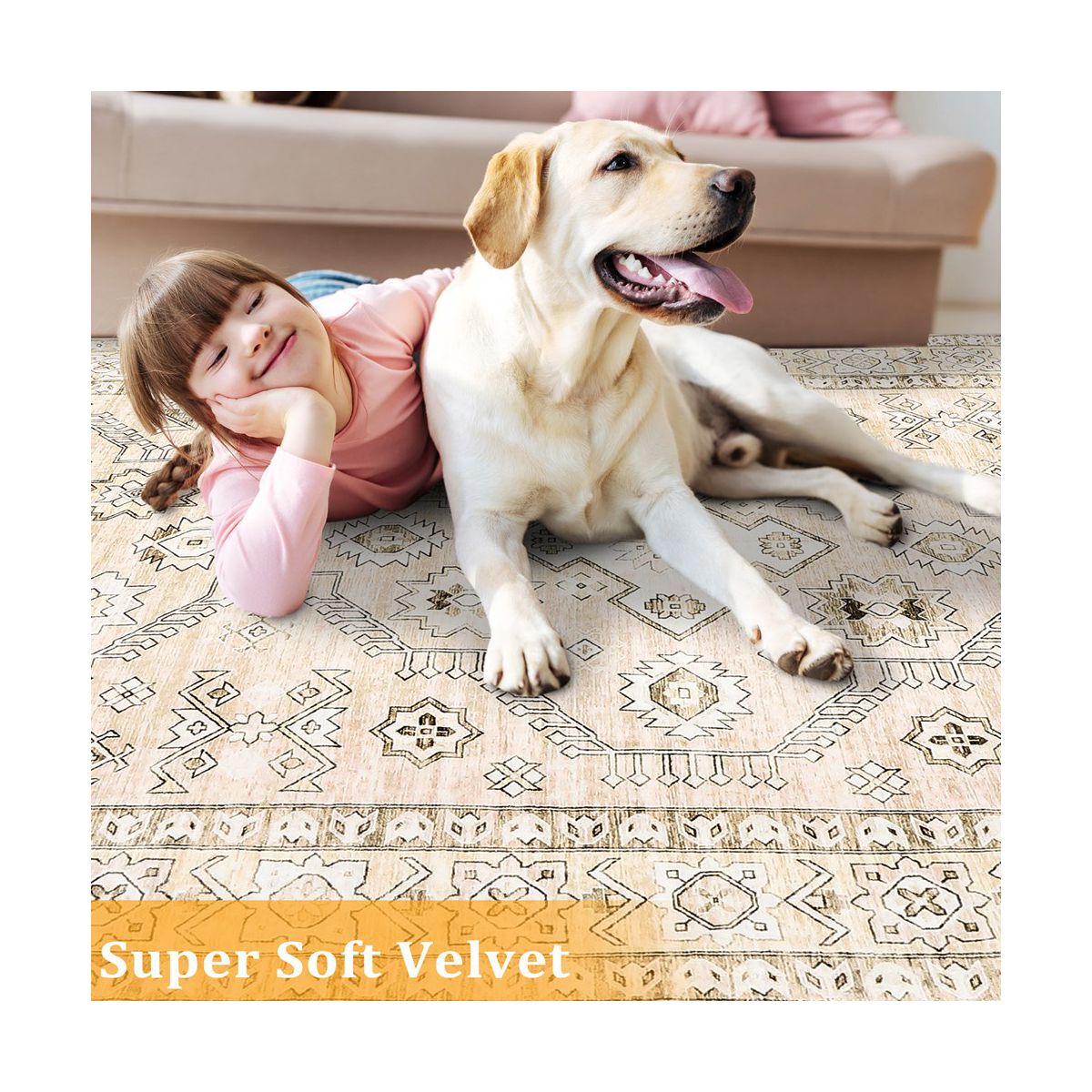 Washable Rug Soft Boho Area Rug for Living Room, Non Slip Stain Resistant Bedroom Rug Indoor Floor Cover - thumbnail 4