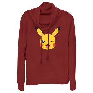 Juniors Womens Pokemon Pikachu Wink Face Cowl Neck Sweatshirt - 1 of 3