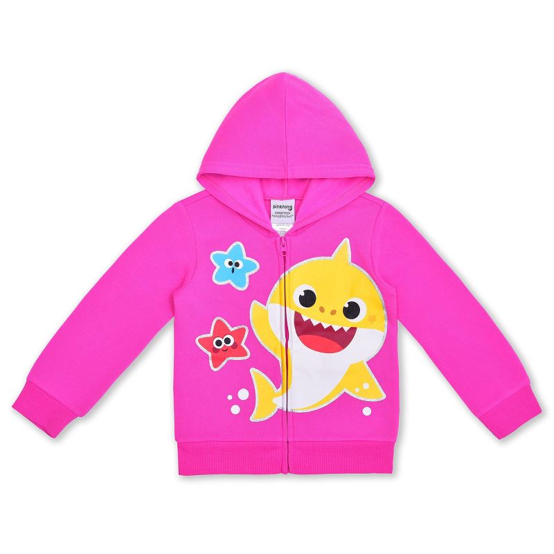 Nickelodeon Girl's 3-Pack Baby Shark Fun All Day Graphic Tee, Zip Up Hoodie and Legging Pant Set for toddler, 2 of 8