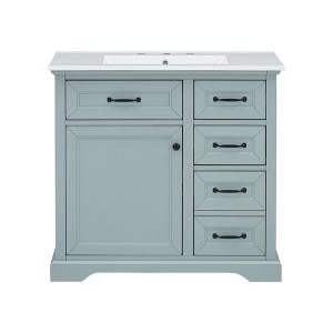 Christopher Knight Home Timeus 36" Modern Bathroom Vanity with Ceramic Sink, Drawers - 1 of 4