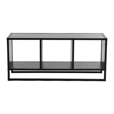 Modern Black Oak Woodgrain Coffee Table with Cube Storage
