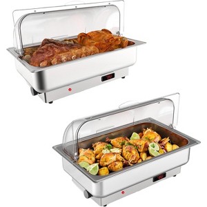 TackView 2 Pack Electric Chafing Dishes Buffet Set 9 QT Full Size, Stainless Steel Roll Top Catering Chafer Server Food Warmer with Cover, Silver - 1 of 4