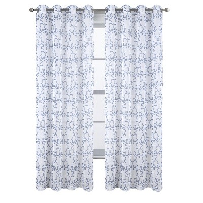 RT Designers Collection Crown Grommet Metallic Sheer Printed Doily Curtain Panel Pair 36" x 84" Blue