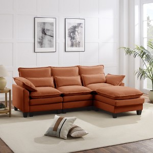MYINDA Modern Velvet L-Shaped Sofa, 3-Seater Upholstered Sectional Sofa with Removable Feet for Living Room - 1 of 4