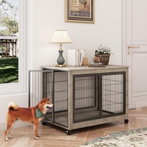 Acekool Furniture Dog Crate - Mobile Kennel with 3 Doors & Wheels - 1 of 4
