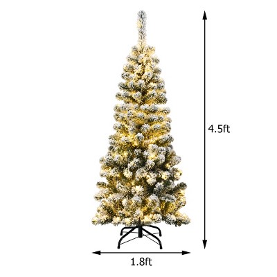 4.5ft Snow Flocked White Pencil Christmas Tree with LED Lights