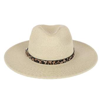 Karen Keith Women's Braided Toyo Fedora Sun Hat with Leopard Hat Band