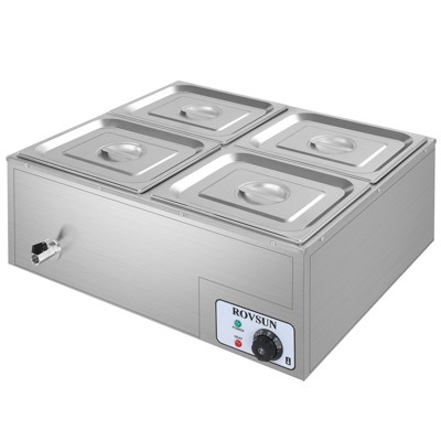 ROVSUN Electric Commercial Food Warmer, 110V Stainless Steel Bain Marie Buffet, Stove Steam Table with Temperature Control Lid