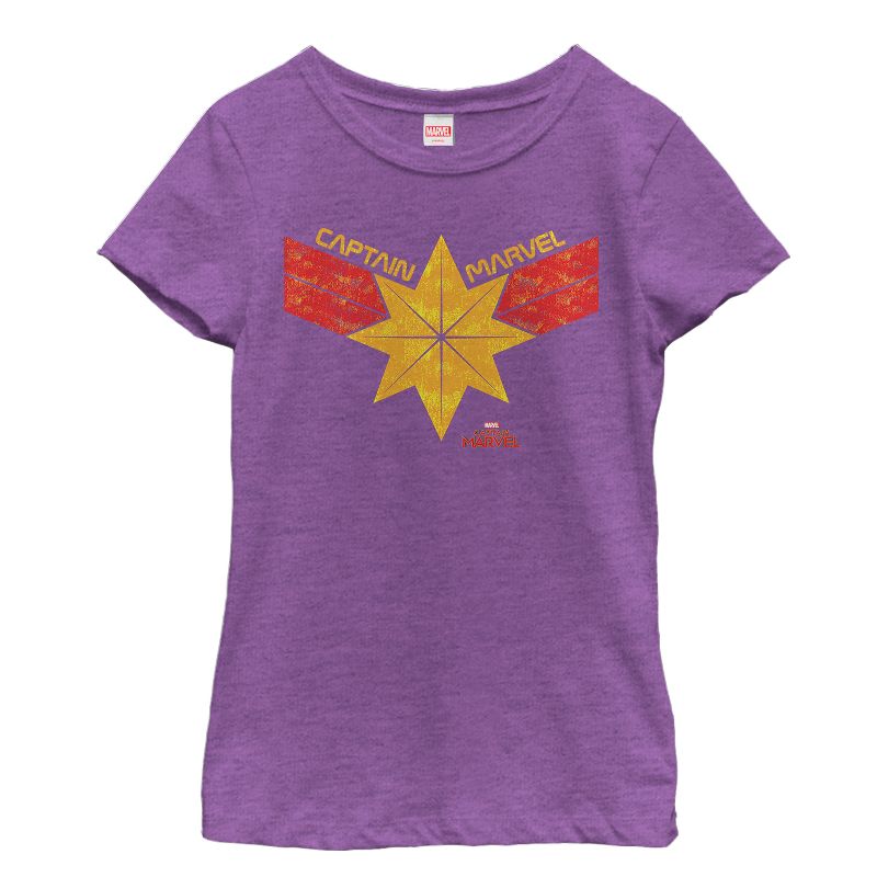 Girl's Marvel Captain Marvel Vintage Star Streak Costume T-Shirt, 1 of 4