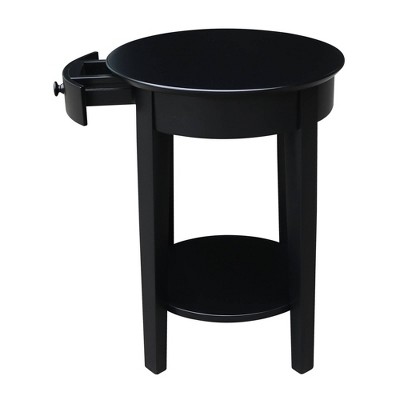 Black Round Wood Accent Table with Storage Drawer