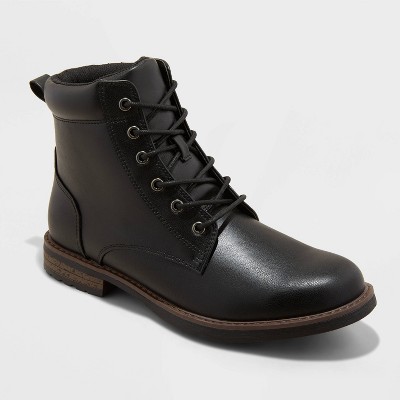 Men's Jeffrey Combat Boots - Goodfellow & Co™ Black 10.5: Faux Leather, Lace Up, Non Marking Sole