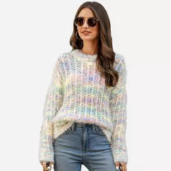 Women's Rainbow Fuzzy Mohair Knit Sweater - Cupshe -Yellow-S