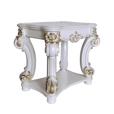 Vendome Antique Pearl Wood and Metal Scrolled Side Table
