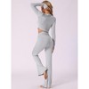 cheibear Women's Long Sleeve Crop Top with Foldover Flare Pants 2 Piece Pajama Set - 3 of 4