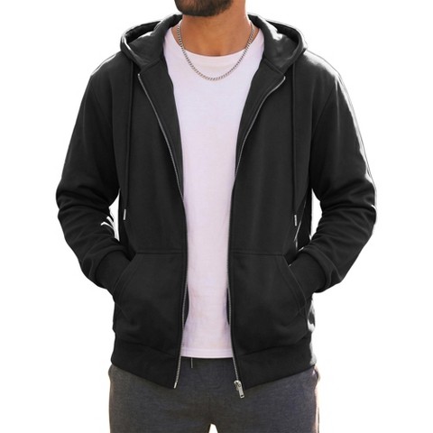 INSPIRE CHIC Men's Casual Lightweight Solid Color Zip Up Drawstring Hooded Jacket Medium Black