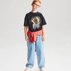 Boys' Oversized Fit Short Sleeve Halloween Pumpkin Graphic T-Shirt