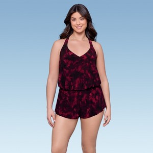 Aqua Green Women's Racerback Swim Romper - 1 of 3
