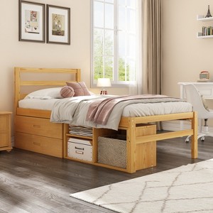 XIYUYEU Full/Twin Size Wood Platform Bed with Removable Storage Shelves and Built-in 2 Storage Drawers,No Box Spring Required - 1 of 4