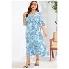 Coolmee Women Summer Maxi Dress Casual Plus Size V Neck Wrap Short Bell Sleeves High Waist Ruffle Hem Long Dress - 2 of 4