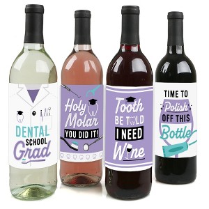 Big Dot of Happiness Dental School Grad - Dentistry and Hygienist Graduation Party Decorations for Women and Men - Wine Bottle Label Stickers - 4 Ct - 1 of 4