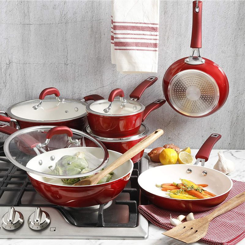 Kenmore Arlington Aluminum Ceramic Coated Nonstick Cookware Set in Metallic Red, 3 of 11