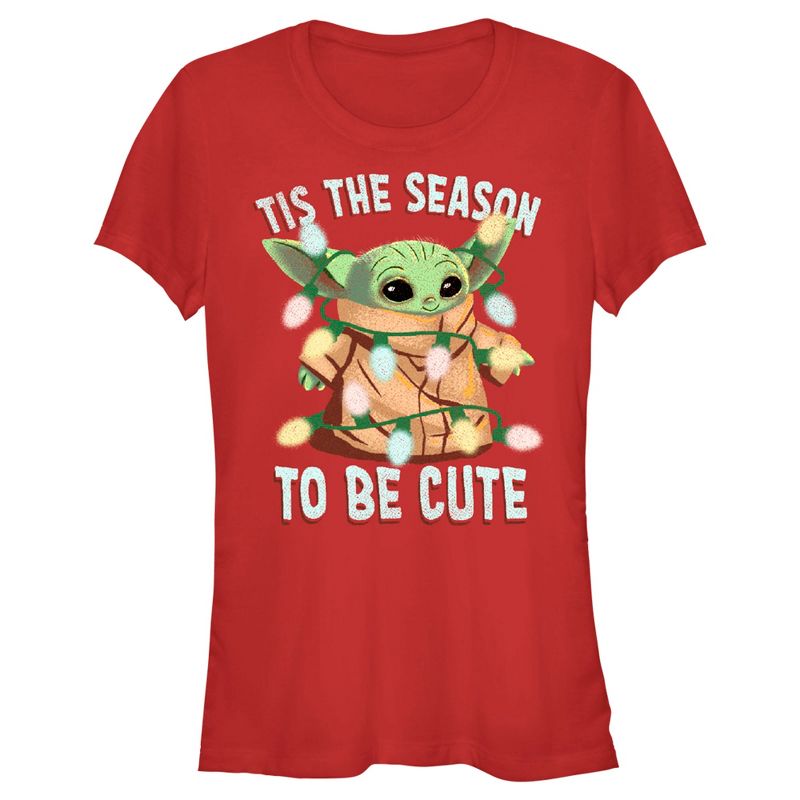 Juniors Womens Star Wars: The Mandalorian Christmas Grogu 'Tis the Season to be Cute T-Shirt, 1 of 5