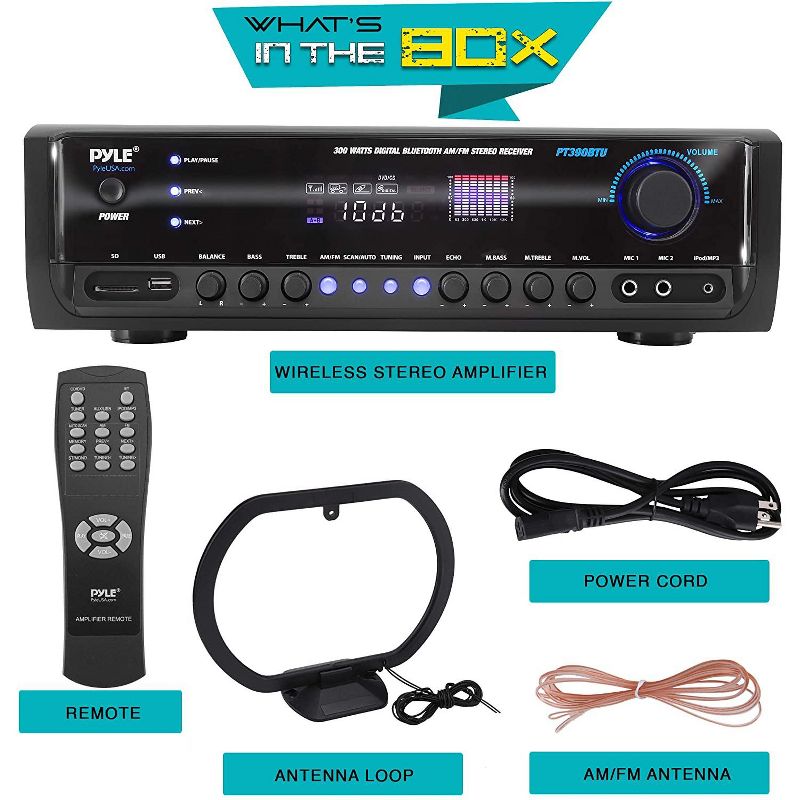 Pyle PT390BTU Digital Home Theater Bluetooth 4 Channel Radio Aux Stereo Receiver Connects to TV, Home Theaters, and External Speaker Systems, 3 of 7