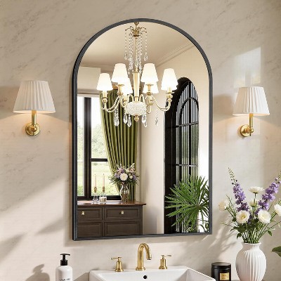 24x36 Inch Arch Black Bathroom Mirror, Metal Frame for Vanity, Bedroom and Living Room