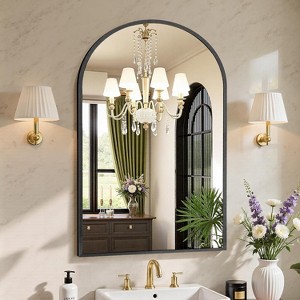 24x36 Inch Arch Black Bathroom Mirror, Metal Frame for Vanity, Bedroom and Living Room - 1 of 4
