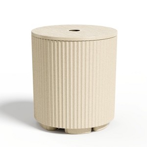 Bencmate Umbrella Bases Umbrella Side Table with Umbrella Hole Outside Storage Umbrella Base for Poolside Patio Balcony, Beige, 14.8"*14.8"*16.7" - 1 of 4