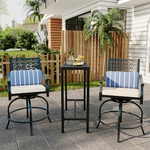 Plate Swivel Bar Set, 2Pcs Counter Height Bar Stools with 360° Swivel, Outdoor/Indoor Metal Chairs with Armrests & Red Cushions, Patio - 1 of 4