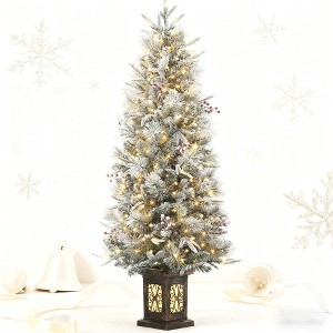 4.5ft Pre-Lit Artificial Christmas Tree with 8 Lighting Modes, Full Snowy Pine, 200 LED Lights, Pre-Lighted Xmas Tree with Different Base - 1 of 4