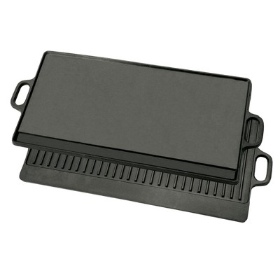 Bayou Classic 7428 28-in Cast Iron Reversible Rectangular Griddle Features Flat Side and Ribbed Grill Side Perfect