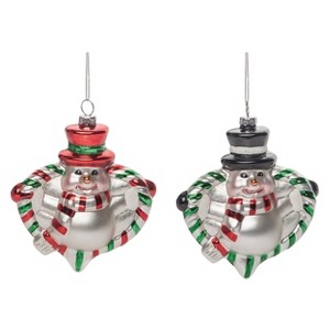Transpac Glass 5 in. Multicolored Christmas Vintage Snowman Ornament Set of 2 - 1 of 2