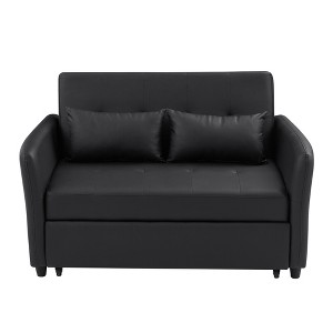 TiramisuBest 57.9" Orisfur Pull-Out Sofa Bed Loveseat Sleeper with Twin Size Memory Mattress & Two USB Ports for Living Room (Black) - 1 of 4
