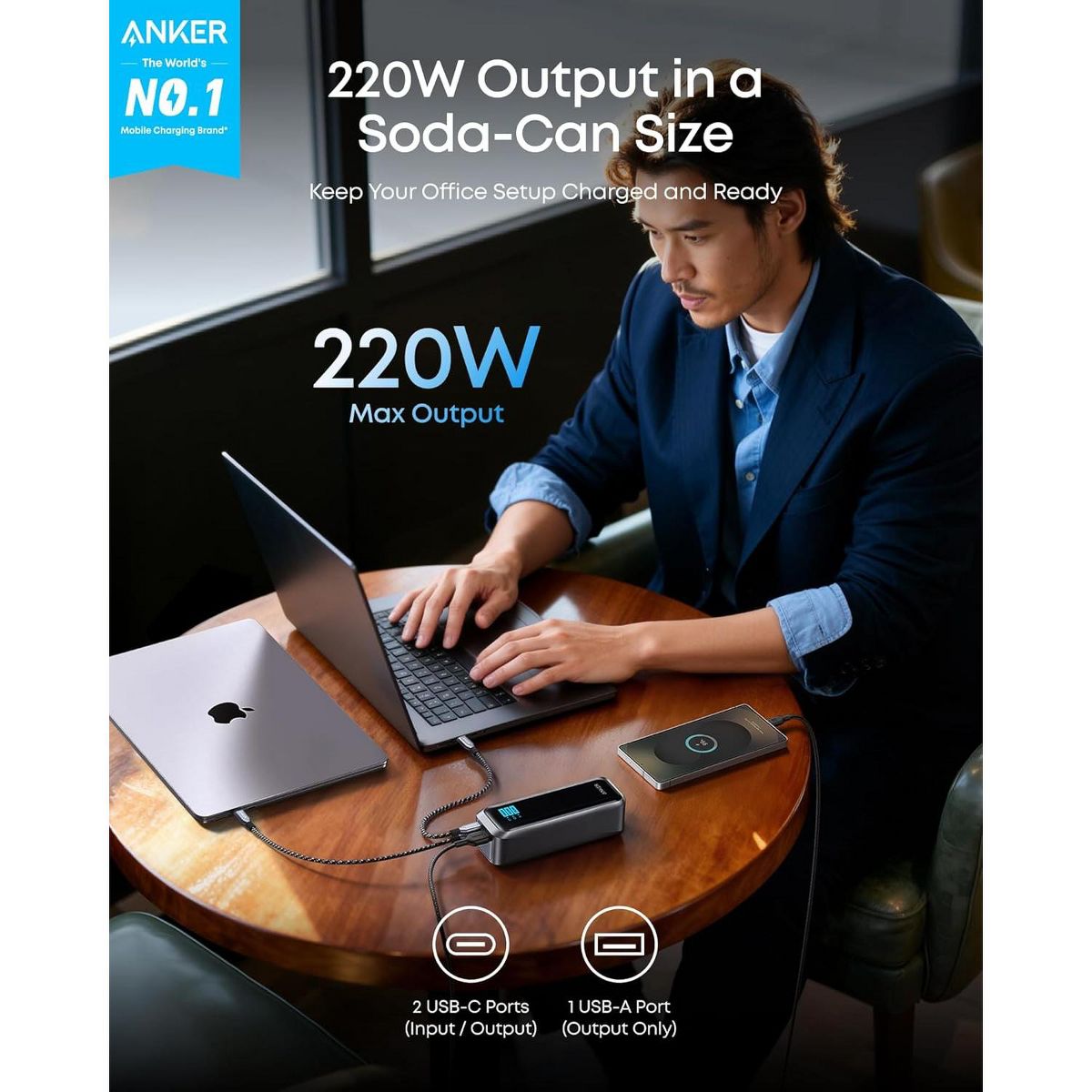 Anker Prime Power Bank, 20,100mAh 3-Port Portable Charger 220W Max Output, Two-Way Charging, TSA-Approved, App Control, for MacBook, iPhone 17 / 16 - thumbnail 2