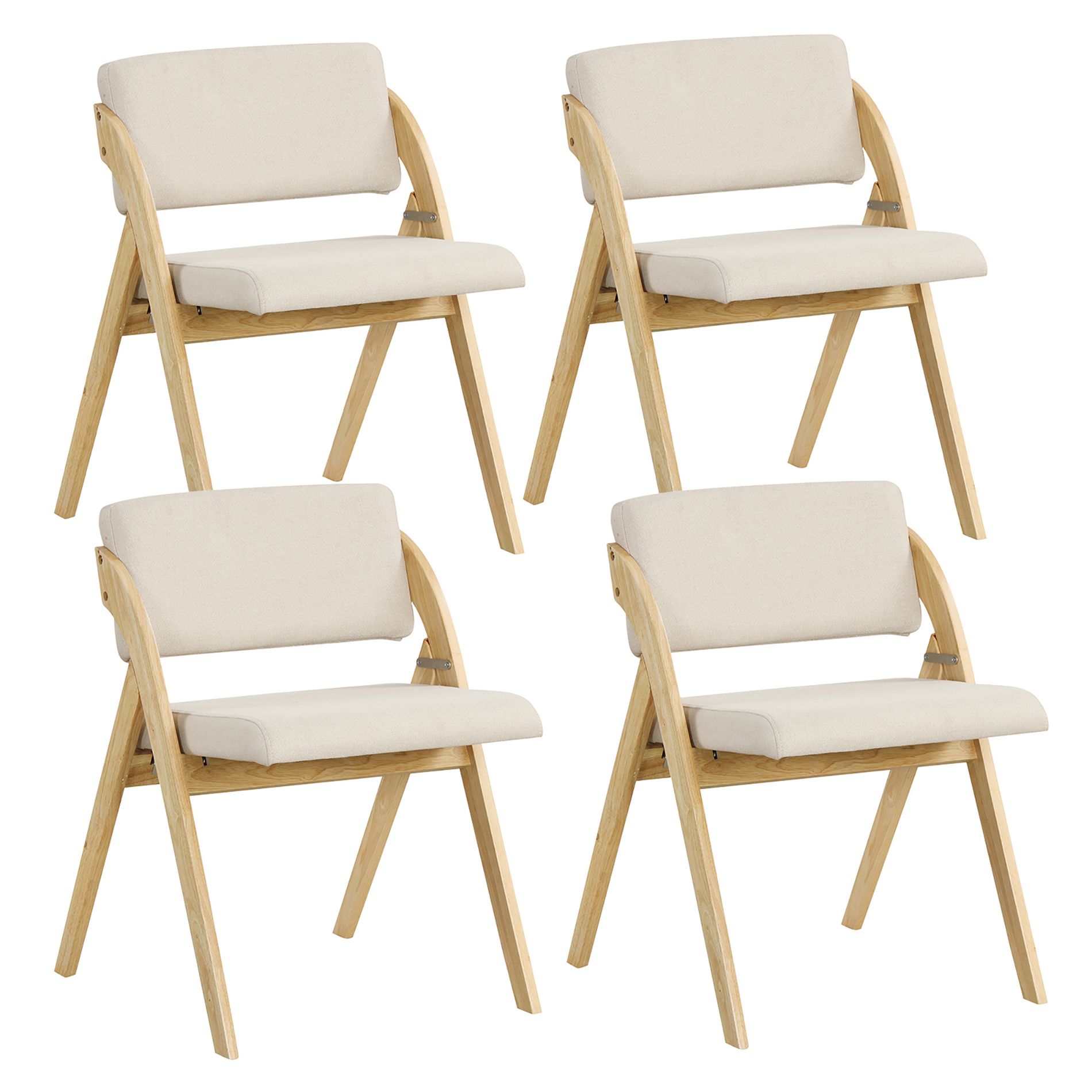 Tangkula Set of 4 Dining Chairs Folding Kitchen Chair w/ Rubber Wood Legs Padded Seat Natural & Beige