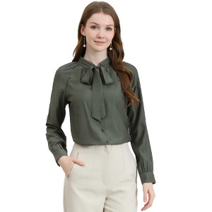 Allegra K Women's Work Office Long Sleeve Button Decor Elegant Bow Tie Neck Blouse - 1 of 4