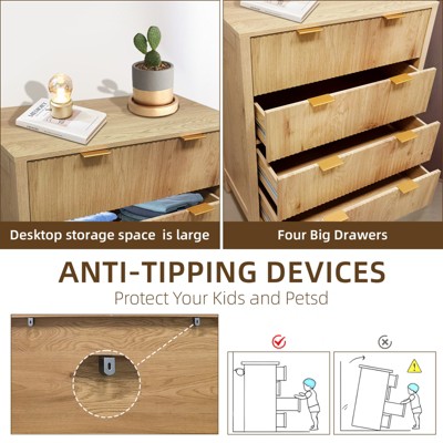 4 Drawer Dresser, Tall Wooden Dresser with Gold Handles