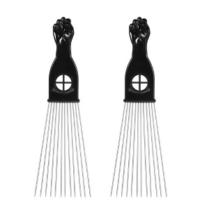 Unique Bargains Metal African Hair Picks Comb 9.06"x2.83" Black 2 Pcs - 1 of 4