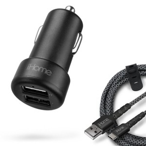iHome Dual Port Car Charger + 3Ft USB C Cable, Fast iPhone/Samsung Charger, Compact & Lightweight Design - 1 of 4