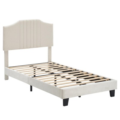 Kids Twin Bed, Sturdy Wood Slat Frame, Velvet Non-Slip Noise-Free, No Box Spring Needed, Easy Assembly