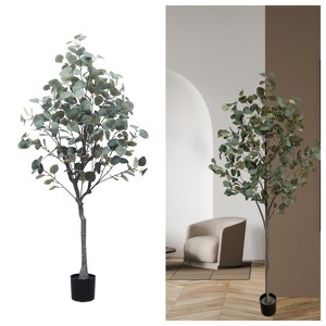 4ft Artificial Eucalyptus Tree,Fake Eucalyptus Plant with Planter, Green Silver Dollars Silk Leaves Faux Tree for Home Office Living Room Floor Decor - 1 of 4