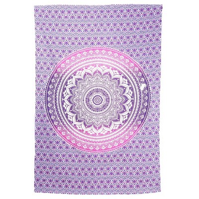 HomeRoots 80" X 56" Purple And White Mandala Cotton Hanging Tapestry